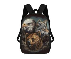 sinyumoney Wild Spirit Trio Eagle, Wolf, Bear Sac À Dos Scolaire Pour Enfants 17 Pouces, Sac À Dos Décontracté Pour Les Voyages, Grand Sac À Dos De Jour Pour Garçons Et Filles 17inch