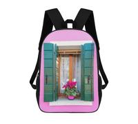 sinyumoney Window on Pink House Italy Sac À Dos Pour Enfants, Impression 3D, Sac D'école Pour Garçons Et Filles, Sac À Dos Tendance Et Décontracté Pour Écoliers 17inch