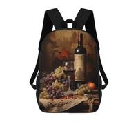 sinyumoney Wine And Grapes Still Life Sac À Dos Scolaire Pour Filles Et Garçons, Grande Capacité, Léger, Pour Enfants Et Étudiants 17inch