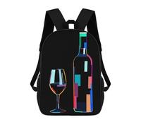 sinyumoney Wine Bottle with Glass Sac À Dos Scolaire Enfant Tendance Et Décontracté, Sac À Dos Imprimé En 3D Pour Garçon, Grand Sac À Dos 17inch