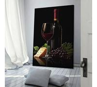 sinyumoney Wine, Cheese, And Grapes Affiches Murales Pour Salle De Bain Rustique, Grand Format 16x24inch(40x60cm)