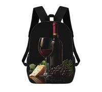 sinyumoney Wine, Cheese, And Grapes Sac À Dos Scolaire Pour Adolescents, Imprimé En 3D, Ajustable, À Poches Tendance, Pour Enfants, Garçons, Filles, Étudiants Et Adolescents 17inch