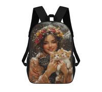 sinyumoney Winter Floral Crown with Kittens Sac À Dos Scolaire Pour Enfants, Sac À Dos De Voyage Décontracté, Grand Sac À Dos Pour Garçons Et Filles 17inch