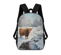 sinyumoney Winter Highland Cow Scene Sacs À Dos 17 Pouces Pour Enfants, Sacs D'école Imprimés En 3D Pour Élèves Du Primaire Et Du Collège, Garçons Et Filles