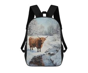 sinyumoney Winter Highland Cow Scene Sacs À Dos 17 Pouces Pour Enfants, Sacs D'école Imprimés En 3D Pour Élèves Du Primaire Et Du Collège, Garçons Et Filles