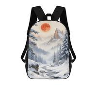 sinyumoney Winter Landscape with Red Moon Sac À Dos Scolaire Pour Enfants Imprimé En 3D, Idéal Pour Les Voyages Et Les Lectures, Pour Les Garçons Et Les Élèves Du Primaire 17inch