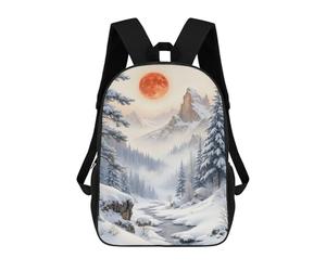 sinyumoney Winter Landscape with Red Moon Sac À Dos Scolaire Pour Enfants Imprimé En 3D, Idéal Pour Les Voyages Et Les Lectures, Pour Les Garçons Et Les Élèves Du Primaire 17inch