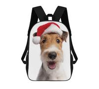 sinyumoney Wire Fox Terrier Dog with Santa Hat Sac À Dos, Cartable Imprimé En 3D, Sac À Goûter, Sac À Dos De Voyage, Sac À Dos Entre Amis, Sac À Dos Scolaire Pour Filles Et Garçons 17inch