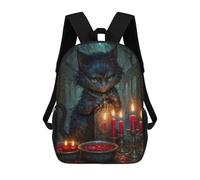 sinyumoney Witch Cheshire Cat with Red Candles Sac À Dos Scolaire Pour Adolescents, Imprimé En 3D, Ajustable, À Poches Tendance, Pour Enfants, Garçons, Filles, Étudiants Et Adolescents 17inch