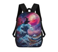 sinyumoney Wizard Cat And The Great Wave Sac À Dos Scolaire Pour Filles Et Garçons, Avec Poche, Sac À Dos Tendance Pour Enfants 17inch
