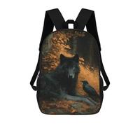 sinyumoney Wolf And Raven in Forest Sacs À Dos Pour Enfants, Sac À Dos Scolaire Imprimé En 3D Pour Enfants, Sac À Dos De Voyage, Sac À Livres Pour Enfants 17inch Sac D'école