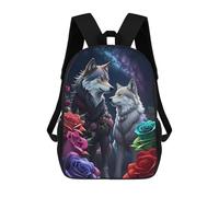 sinyumoney Wolf Couple with Flowers Sac À Dos Scolaire Pour Enfants, Imprimé En 3D, Tendance Et Décontracté, Pour Garçons, Élèves Du Primaire Et Du Collège 17inch