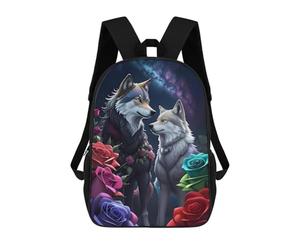 sinyumoney Wolf Couple with Flowers Sac À Dos Scolaire Pour Enfants, Imprimé En 3D, Tendance Et Décontracté, Pour Garçons, Élèves Du Primaire Et Du Collège 17inch
