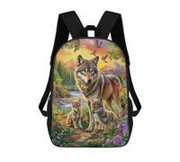 sinyumoney Wolf Family in Wildflowers-1 Sacs À Dos Pour Enfants 17inch Sac À Dos Scolaire, Sac D'école Imprimé En 3D Pour Garçons, Élèves Du Primaire Et Du Collège