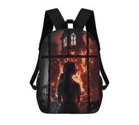 sinyumoney Wolf Howling at Moon - Sac à dos d'école pour enfants - 4 sacs à dos de voyage décontractés pour garçons et filles - Grande capacité, Silhouette en flammes, 17"