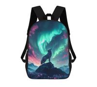 sinyumoney Wolf Howling Under Aurora Borealis Sac À Dos Scolaire Pour Adolescents, Imprimé En 3D, Ajustable, À Poches Tendance, Pour Enfants, Garçons, Filles, Étudiants Et Adolescents 17inch