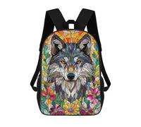 sinyumoney Wolf in Flowers Mosaic Sacs À Dos Imprimés En 3D Pour Enfants, Sacs D'école Tendance Pour Garçons, Sacs De Voyage, Sacs Scolaires Pour Élèves Du Primaire 17inch