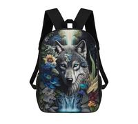 sinyumoney Wolf in Mandala Jungle Sac À Dos Scolaire Pour Enfants Imprimé En 3D, Idéal Pour Les Voyages Et Les Lectures, Pour Les Garçons Et Les Élèves Du Primaire 17inch