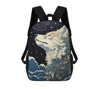 sinyumoney Wolf in Moonlight Sac À Dos Scolaire Enfant Tendance Et Décontracté, Sac À Dos Imprimé En 3D Pour Garçon, Grand Sac À Dos 17inch