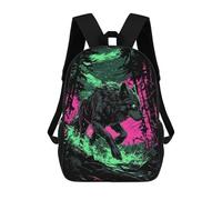 sinyumoney Wolf in Neon Forest Sac À Dos Scolaire Enfant Tendance Et Décontracté, Sac À Dos Imprimé En 3D Pour Garçon, Grand Sac À Dos 17inch