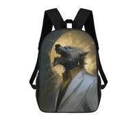 sinyumoney Wolf in Suit with Moon Sac À Dos Scolaire Pour Enfants, Sac À Dos De Voyage Décontracté, Grand Sac À Dos Pour Garçons Et Filles 17inch