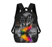 sinyumoney Wolf in Water with Rainbow Splash 17inch Sac À Dos Scolaire Imprimé En 3D Pour Enfants, Style Décontracté Et Tendance, Idéal Pour Les Voyages Et Les Études.