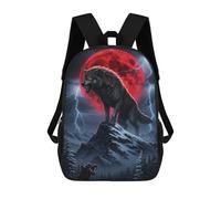 sinyumoney Wolf on Mountain with Red Moon Sac À Dos Scolaire Pour Enfants, Imprimé En 3D, Tendance Et Décontracté, Pour Garçons, Élèves Du Primaire Et Du Collège 17inch