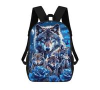 sinyumoney Wolf Pack Blue Roses Fantasy Art Print Sacs À Dos 17 Pouces Pour Enfants, Sacs D'école Imprimés En 3D Pour Élèves Du Primaire Et Du Collège, Garçons Et Filles