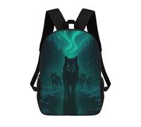 sinyumoney Wolf Pack Under Aurora Borealis Sac À Dos Scolaire Pour Filles Et Garçons, Grande Capacité, Léger, Pour Enfants Et Étudiants 17inch