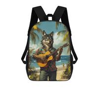 sinyumoney Wolf Playing Guitar on Tropical Beach Sac À Dos Scolaire Imprimé En 3D, Sac À Dos Décontracté Pour Enfants, Sac D'école Imprimé En 3D Pour Garçons, Primaire Et Collège 17inch