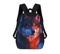 sinyumoney Wolf Portrait with Red And Blue Lighting Sac À Dos Scolaire Tendance, Sac À Dos Imperméable Et Décontracté Pour Le Campus, Les Voyages Et Le Sport En Plein Air 17inch