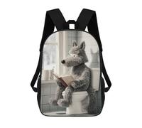 sinyumoney Wolf Reading on Toilet Sac À Dos Scolaire, Sac À Dos Pour Ordinateur Portable - Idéal Pour Les Voyages, Le Travail Et Le Quotidien 17inch