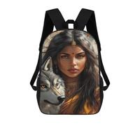 sinyumoney Wolf Spirit Warrior Woman Sac À Dos Enfant, Sac D'école, Sac À Dos Imprimé 3D Avec Motif De Dessin Animé, Grande Capacité, Pour Garçons Et Filles 17inch