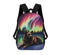 sinyumoney Wolf Under Aurora Borealis Sac À Dos Enfant, Cartable, Sac D'école, Motif Dessin Animé 3D, Sac Pour Ordinateur Portable, Pour Garçons Et Filles 17inch