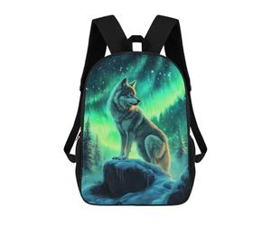 sinyumoney Wolf Under The Northern Lights Sac À Dos Scolaire Imprimé En 3D Pour Enfants, Sac À Dos Garçon/fille, Sac De Voyage Pour Enfants 17inch