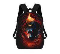 sinyumoney Wolf's Gaze Fiery Cave Entrance Sac À Dos Scolaire Enfant Tendance Et Décontracté, Sac À Dos Imprimé En 3D Pour Garçon, Grand Sac À Dos 17inch