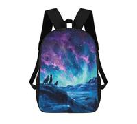 sinyumoney Wolves Under Aurora Borealis Painting Sacs À Dos Pour Enfants, Sac À Dos Scolaire, Sac À Dos Imprimé En 3D Pour Enfants, Sac À Dos De Voyage, Sac À Livres, Sac D'école Pour Enfants 17inch