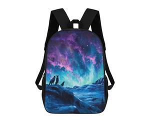 sinyumoney Wolves Under Aurora Borealis Painting Sacs À Dos Pour Enfants, Sac À Dos Scolaire, Sac À Dos Imprimé En 3D Pour Enfants, Sac À Dos De Voyage, Sac À Livres, Sac D'école Pour Enfants 17inch