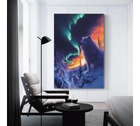 sinyumoney Wolves Under The Northern Lights Affiches Murales Pour Salle De Bain Rustique, Grand Format 08x12inch(20x30cm)