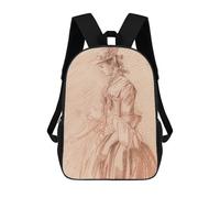 sinyumoney Woman in A Hat Drawing Sac À Dos Enfant Fille 3D, Sac D'école, Sac À Dos Pour Tout-petits, Sac À Dos Décontracté, Sac À Livres Tendance 17inch
