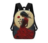 sinyumoney Woman in Red Dress with Rose Sac À Dos Scolaire Pour Adolescents, Imprimé En 3D, Ajustable, À Poches Tendance, Pour Enfants, Garçons, Filles, Étudiants Et Adolescents 17inch