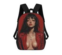 sinyumoney Woman in Red Leather Jacket Sac À Dos, Cartable Imprimé En 3D, Sac À Goûter, Sac À Dos De Voyage, Sac À Dos Entre Amis, Sac À Dos Scolaire Pour Filles Et Garçons 17inch