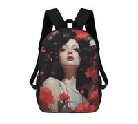 sinyumoney Woman with Dark Hair And Red Flowers Sac À Dos Enfant Fille 3D, Sac D'école, Sac À Dos Pour Tout-petits, Sac À Dos Décontracté, Sac À Livres Tendance 17inch