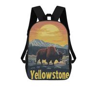 sinyumoney Yellowstone Bison Sunset Sac À Dos Scolaire Imprimé En 3D, Sac À Dos Décontracté Pour Enfants, Sac D'école Imprimé En 3D Pour Garçons, Primaire Et Collège 17inch
