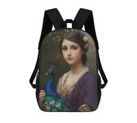 sinyumoney Young Woman with Peacock Sac À Dos Scolaire Pour Adolescents, Imprimé En 3D, Ajustable, À Poches Tendance, Pour Enfants, Garçons, Filles, Étudiants Et Adolescents 17inch