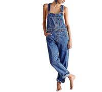 Sinyuyong Combinaison en denim extensible for femmes, salopette ample décontractée avec taille élastique, barboteuse sarouel douce for un confort toute la journée(Deep Blue,XL)