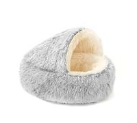 Sinyuyong Panier Rond à Capuche for Chat - Niche Coupe-Vent et apaisante avec Fond antidérapant, Matelas de Couchage Chaud en Peluche for Chats et Petits Chiens(E,XL)