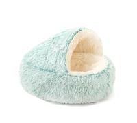 Sinyuyong Panier Rond à Capuche for Chat - Niche Coupe-Vent et apaisante avec Fond antidérapant, Matelas de Couchage Chaud en Peluche for Chats et Petits Chiens(H,S)