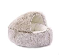 Sinyuyong Panier Rond à Capuche for Chat - Niche Coupe-Vent et apaisante avec Fond antidérapant, Matelas de Couchage Chaud en Peluche for Chats et Petits Chiens(B,XL)