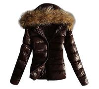 Sinyuyong Parka d'hiver polyvalente for femme : capuche amovible avec fausse fourrure, doudoune légère imperméable et coupe-vent(Brown,S)